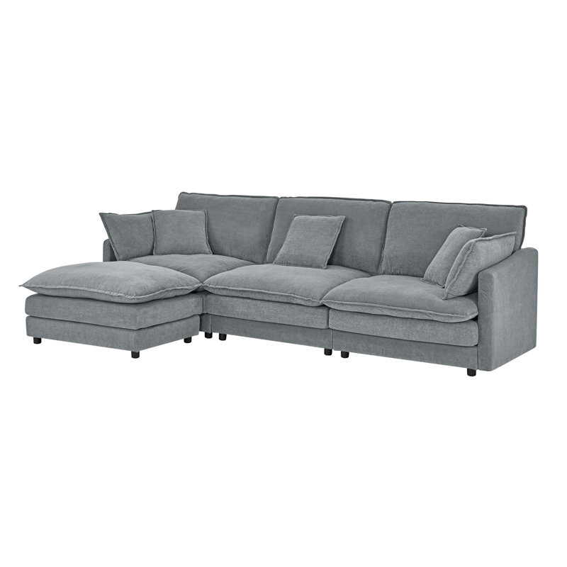 Canapé modulaire en forme de L de 111 po avec repose-pieds avec rangement, Serviette grise
