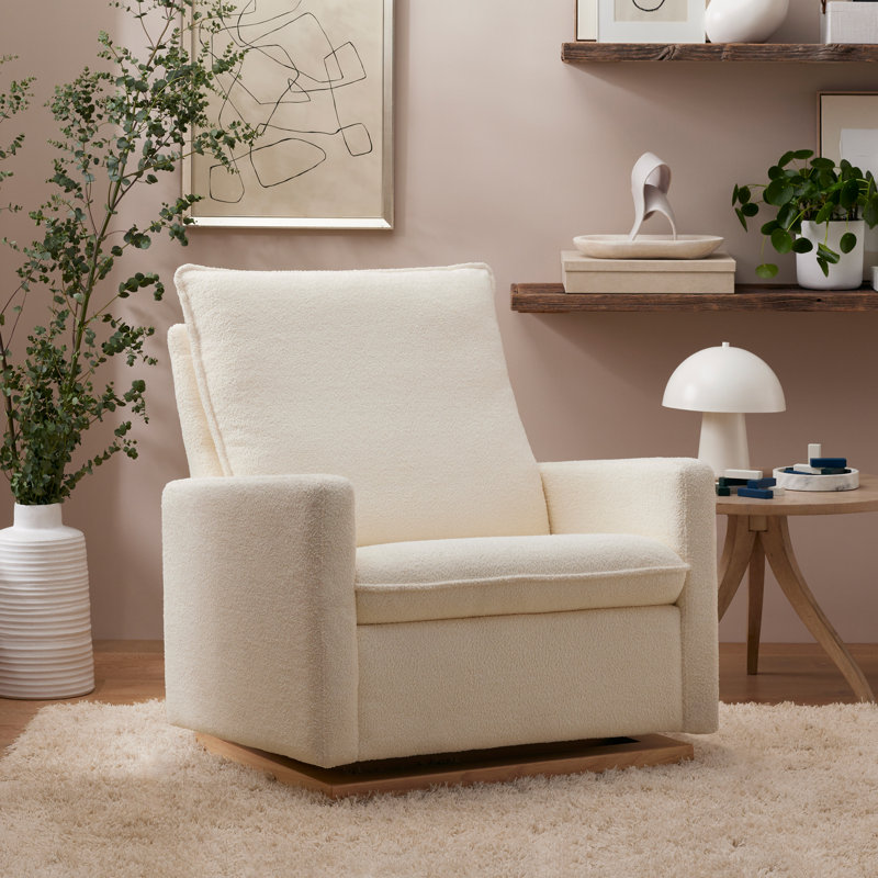 Chantilly Fleece Pillowback Glider with Light Wood Base