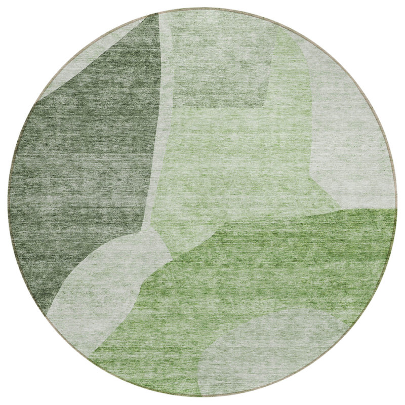 Tapis d'intérieur rond lavable abstrait vert olive et vert fougère 8 pi HomeRoots