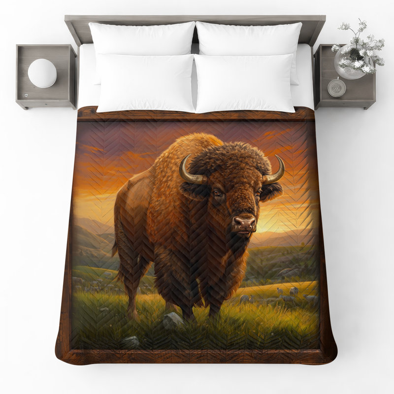 Couvre-lit matelassé Bison In Grassland toutes tailles, Queen
