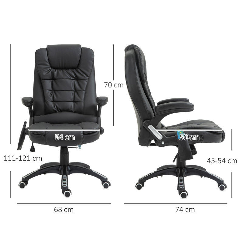 HOMCOM 6-Point Massage Office Chair Heated Seat High Back PU Leather, Black