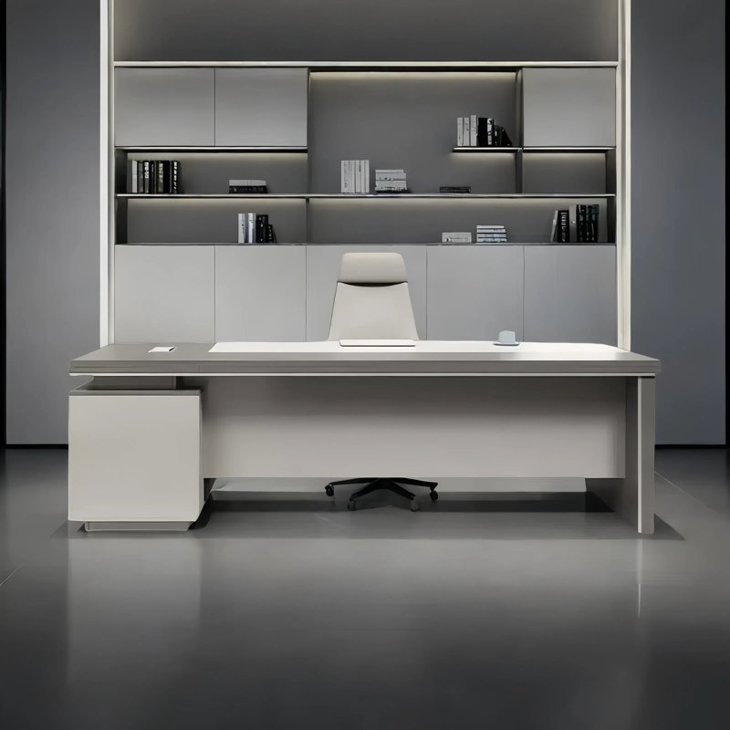 Luxury modern style computer desk with lockers, 29.53" H x 62.99" W x 31.5" D