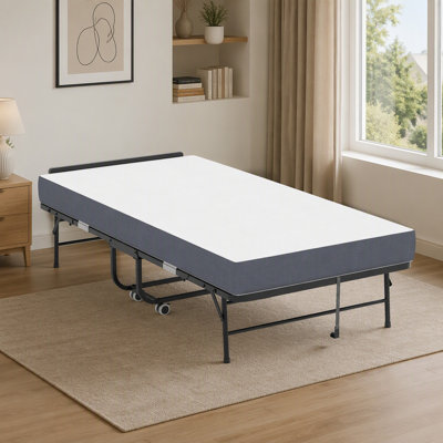 Lit pliant avec tête de lit réglable, matelas d'appoint en mousse à mémoire de forme de 12,7 cm (5 po) pour personnes de grande taille, lit d'appoint portable robuste sur roulettes, montage facile, format lit simple