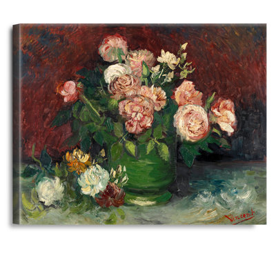 Roses et pivoines par Vincent Van Gogh. Reproduction d'art classique sur toile, estampe numérique sur toile, art mural pour la décoration intérieure