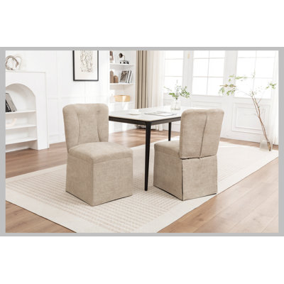 Chaises de salle à manger en lin, chaises d'appoint modernes en tissu pour la salle à manger et la cuisine, avec siège et dossier rembourrés, chaises sans accoudoirs rembourrées pour le salon, ensemble de 2 (beige)