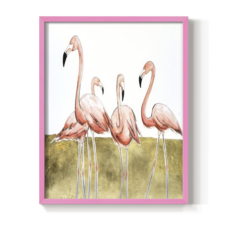 «Flamingo Flock II», reproduction encadrée - bois massif, H 11 po x l 9 po, Rose