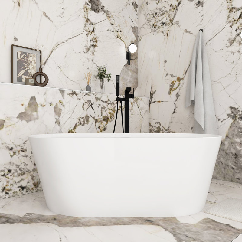 Baignoire de trempage autoportante en acrylique blanc lustré 59 po x 30 po, Blanc lustré