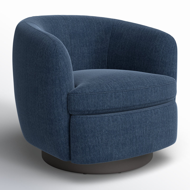 Fauteuil demi-tonneau pivotant rembourré Marcy, Tissage performance bleu marine Peyton / noir