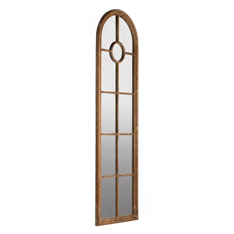 24X79" Half-Round Elongated Mirror With Decorative Window Look Classic Architecture Style Solid Fir Wood Interior Decor