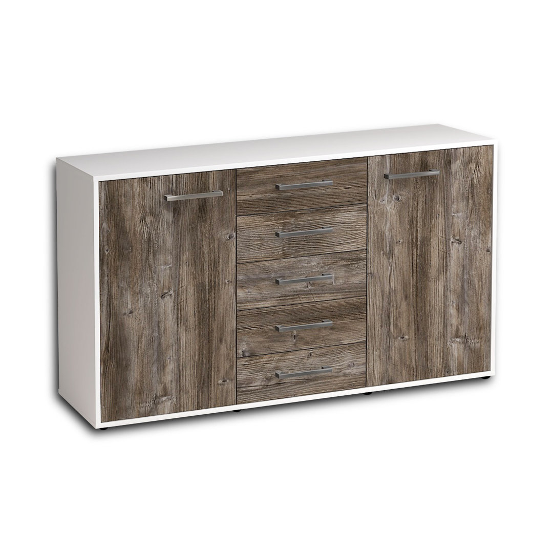 Sideboard Dorelly, Korpus Anthrazit, Front Lila (136x79x35 cm), inkl. Metallgriffe