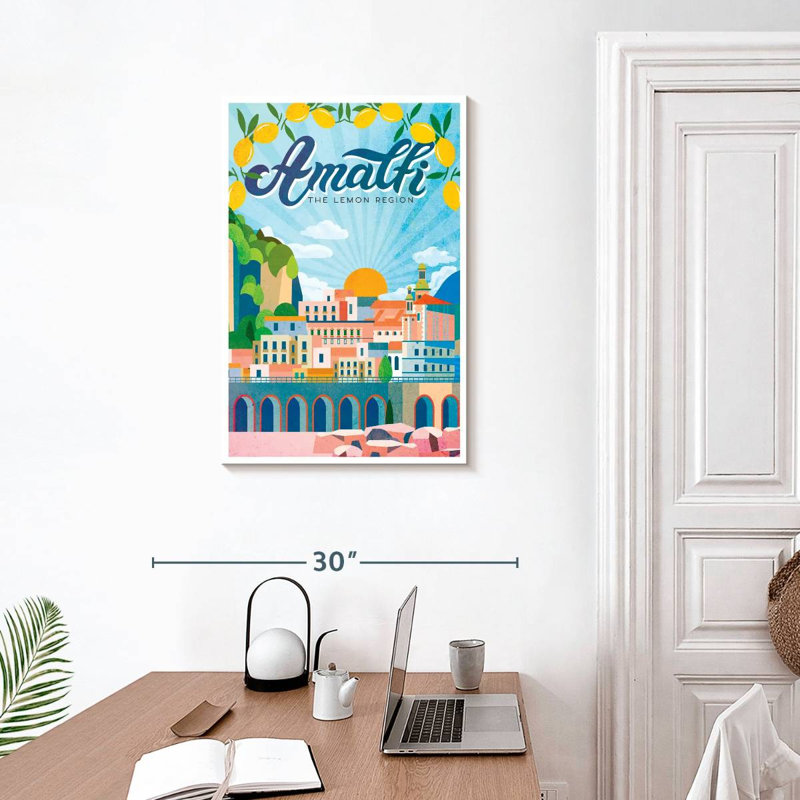 Amalfi Turquoise, affiche rétro sur toile, H 30 po x l 20 po x P 1,25 po