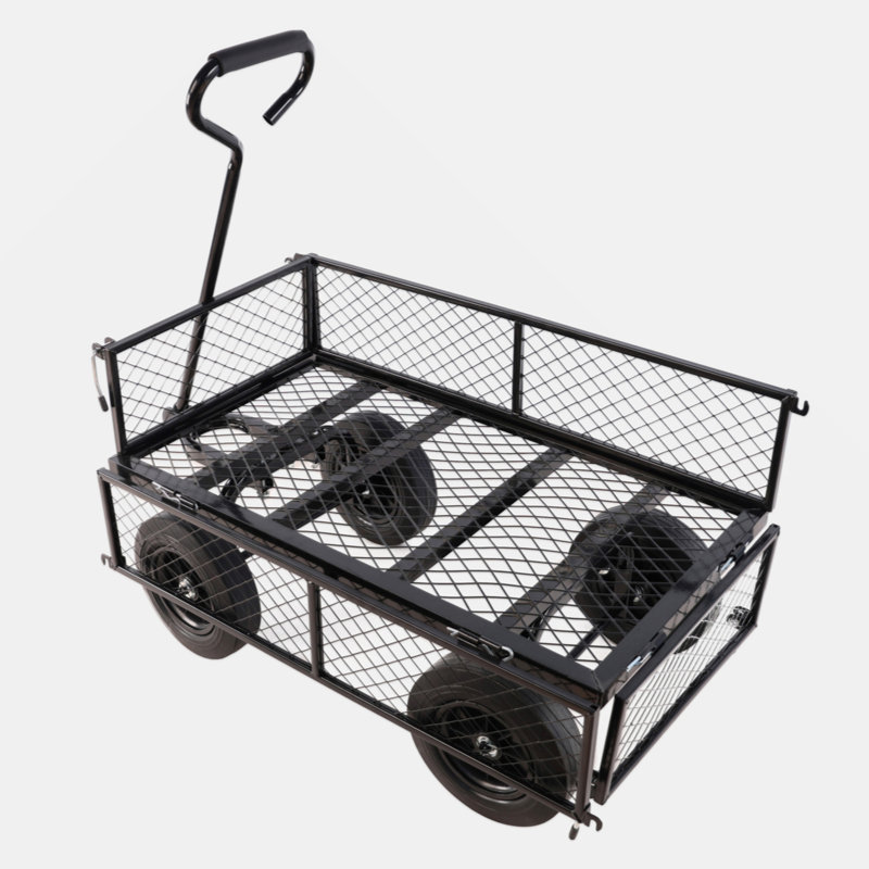 Black Solid Wheels Garden Cart Wagon for Outdoor Use