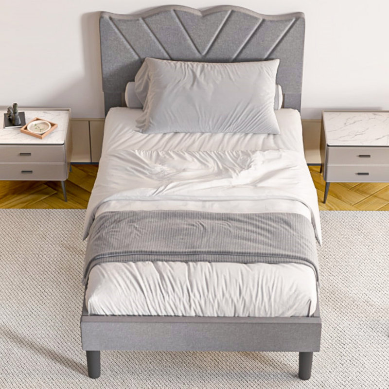 Upholstered Platform Bed, Bed Frame, Gray