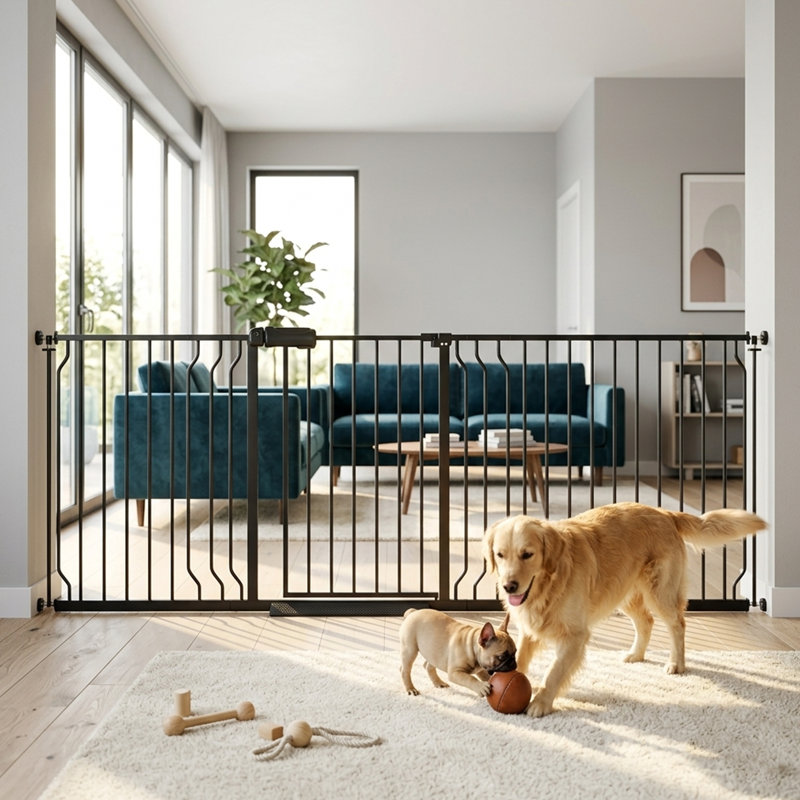 Barrière de sécurité extra large à fermeture automatique pour animaux de compagnie - fixée à la pression, réglable de 71,7 po à 85,8 po - noire pour portes / escaliers, résistante aux animaux de compagnie