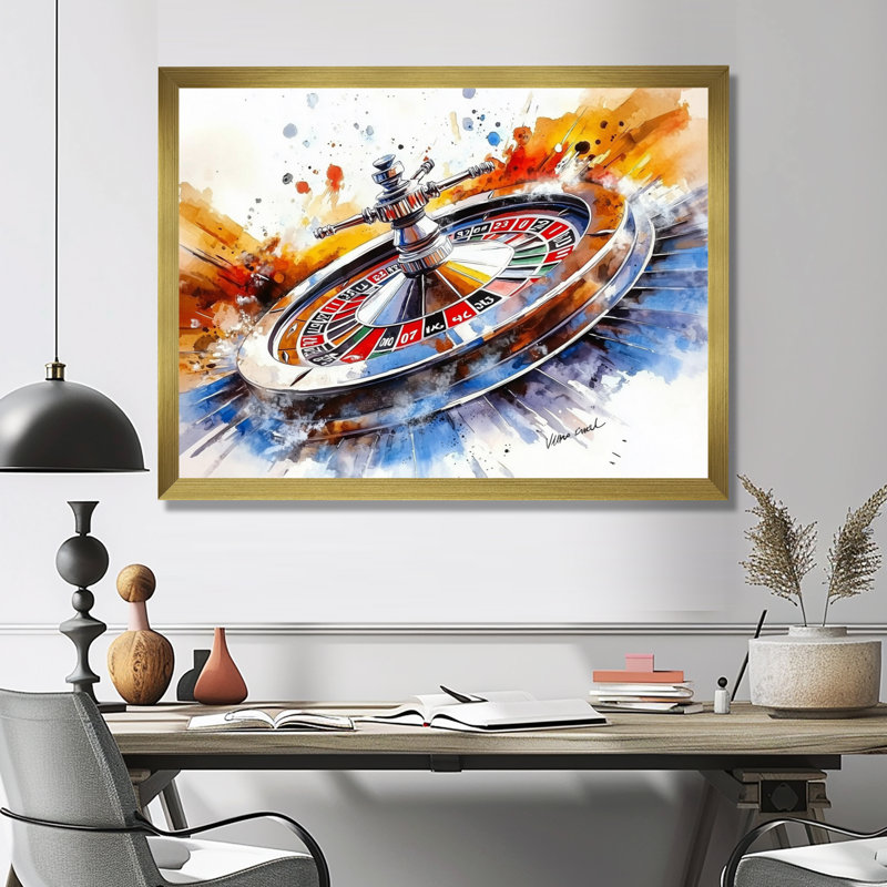 Roulette de casino I - art mural jeux et casino, 24" H x 32" W, Reproduction encadrée d'une seule photo sans pass, Doré