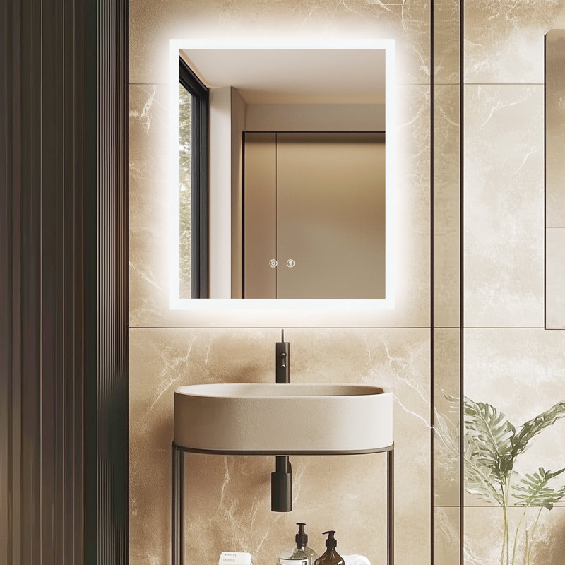 Led Bathroom Mirror With Backlit, 3 Colors Temperature & Dimmable Brightness Light Anti-fog Tempered Glass Bathroom Vanity Mirror