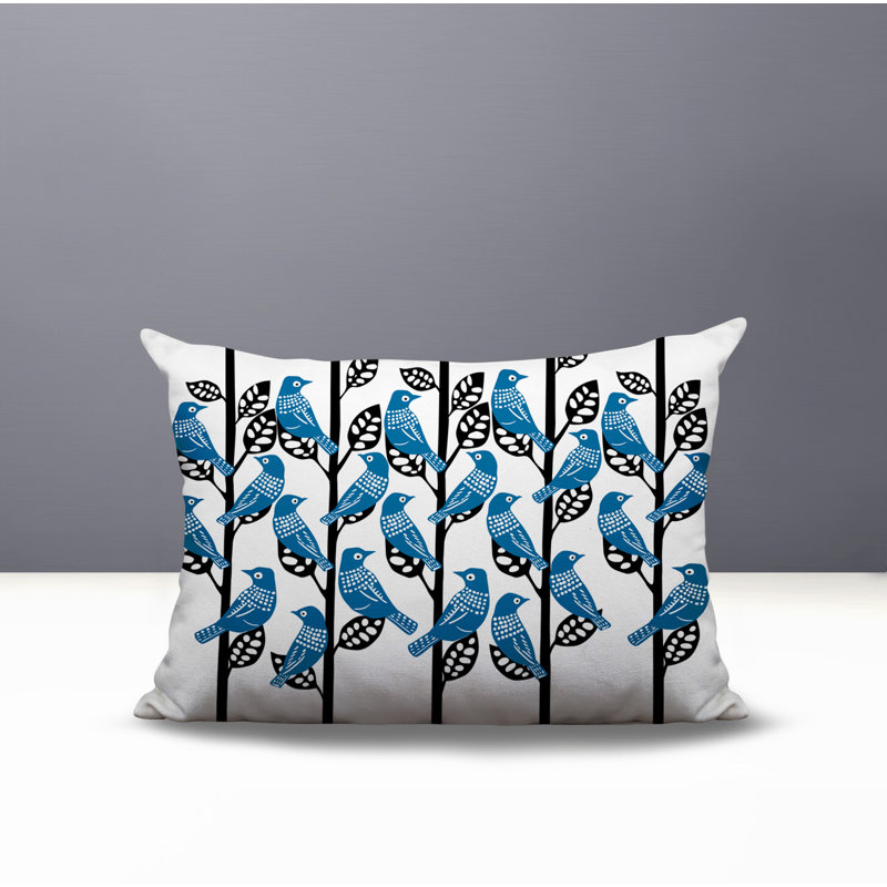 Oreiller rectangulaire intérieur / extérieur Tanza Bird, Rectangle H 14 po x l 20 po, Turquoise