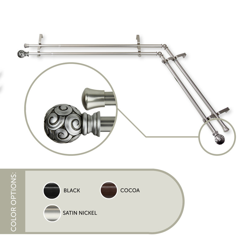 Tringle à rideaux double d'angle 0,81 po Margunde, L 66 po x l 120 po, Nickel satiné