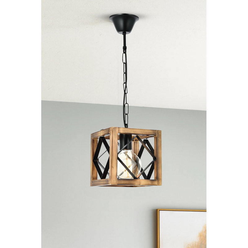 Luminaire suspendu carré à 1 lumière Lowther, Brun
