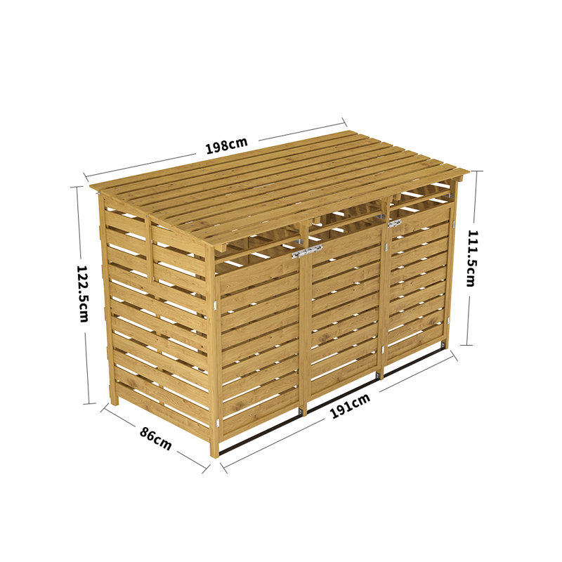 3‑Bin Fir Wood Outdoor Trash Can Storage Shed