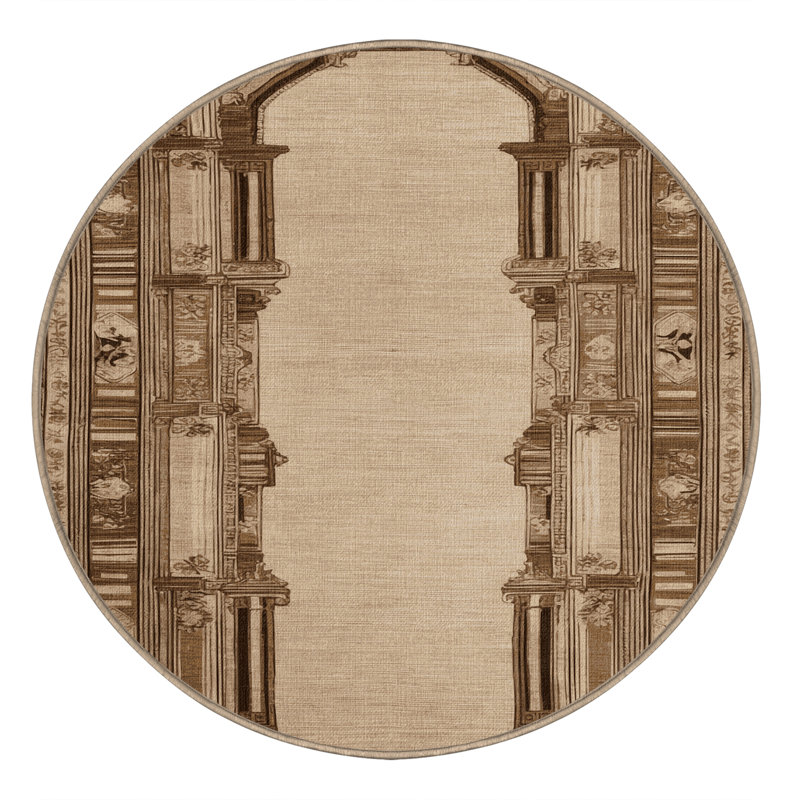 Tapis brun français lavable à la machine, Rond 8 pi