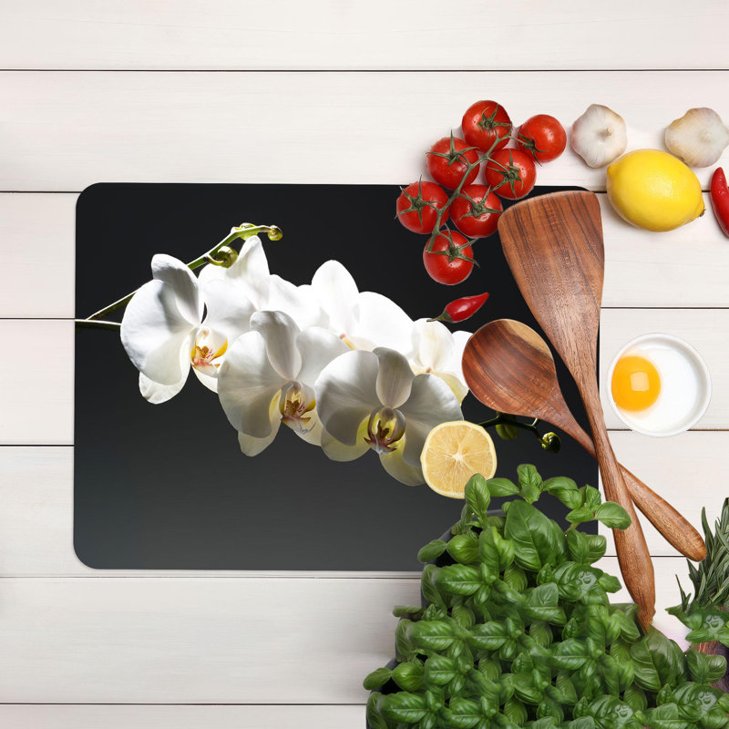 Planche à découper en verre Orchid-Design avec thème botanique, parfaite pour les besoins de service, 11 po x 15 po