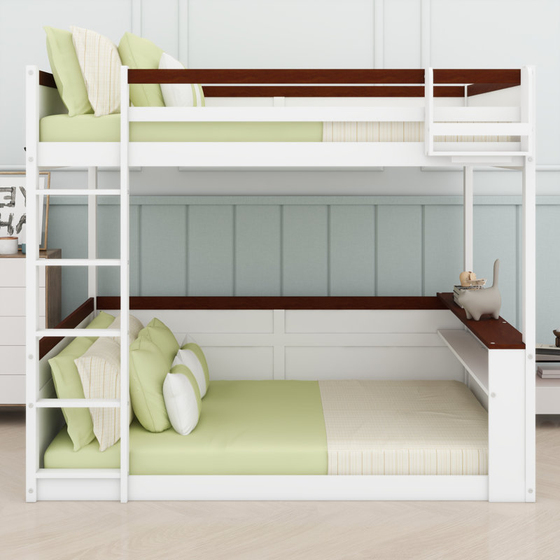 Lit superposé en bois avec tablettes intégrées, Blanc