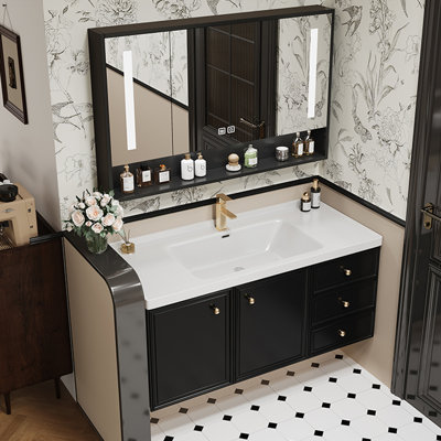 French style retro black bathroom cabinet