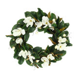 26" Magnolia Flowers And Leaves Arranged On A Wreath