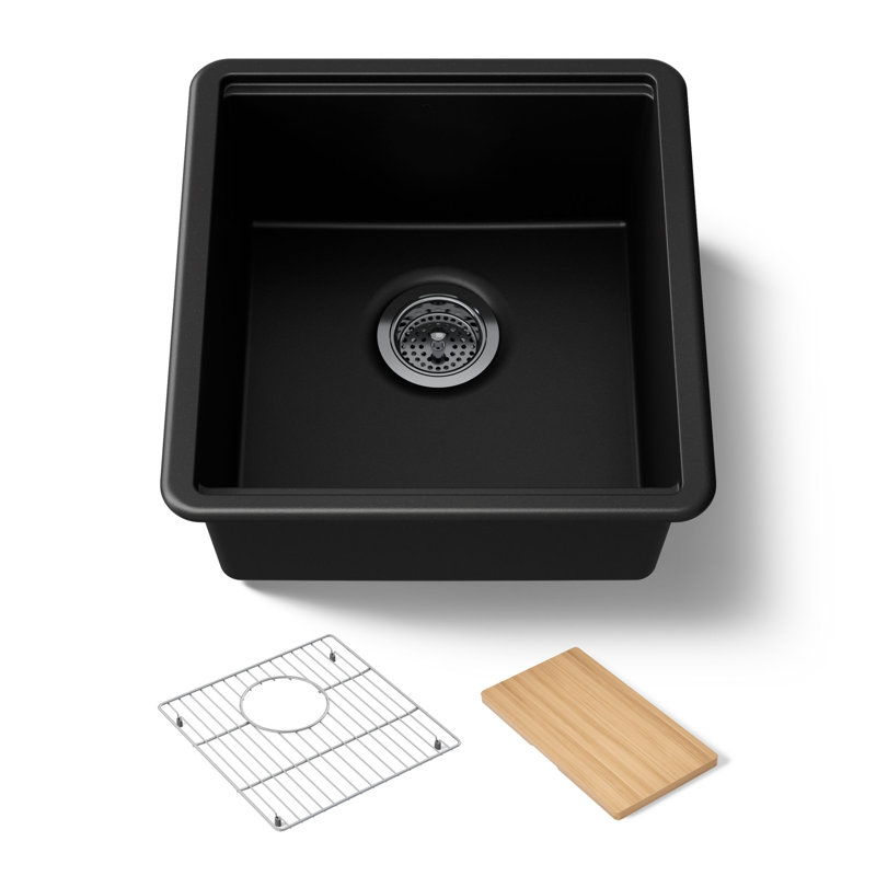 Billings Undermount Bar Sink With Accessories, Matte Black