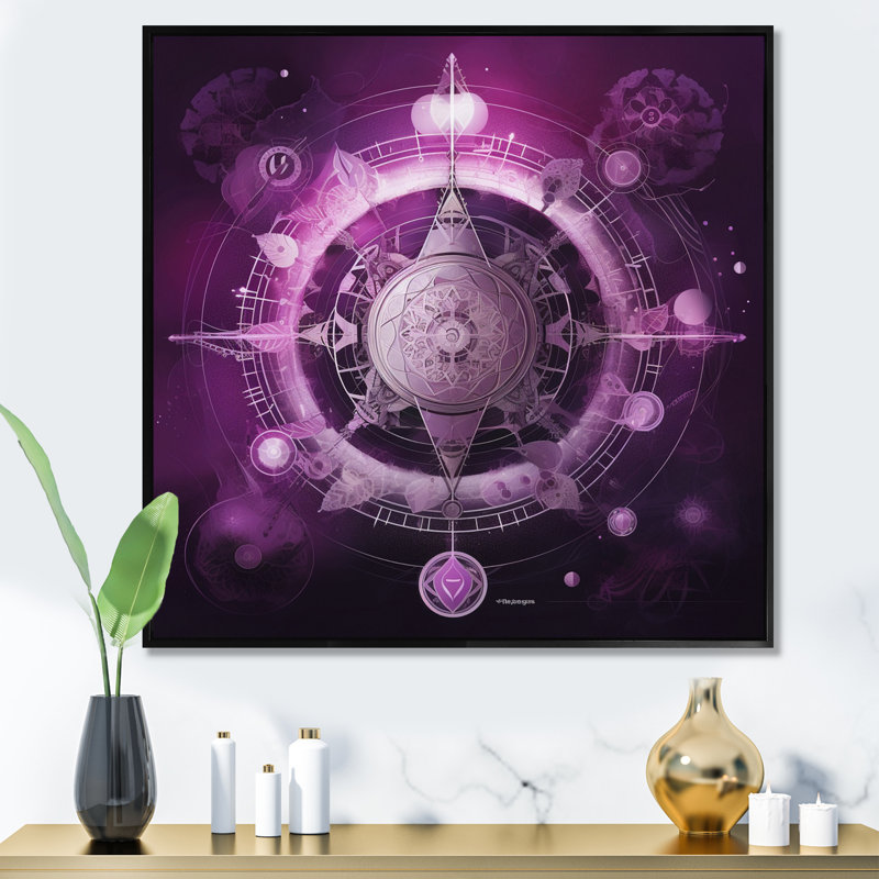 Mystique fuchia sacré Chakra portail I, H 36 po x l 36 po x P 1,5 po, Cadre flottant noir