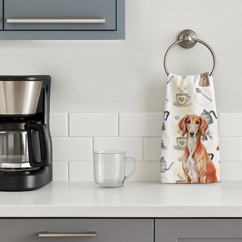 Red Saluki Coffee Bar Kitchen Towel, Red Saluki