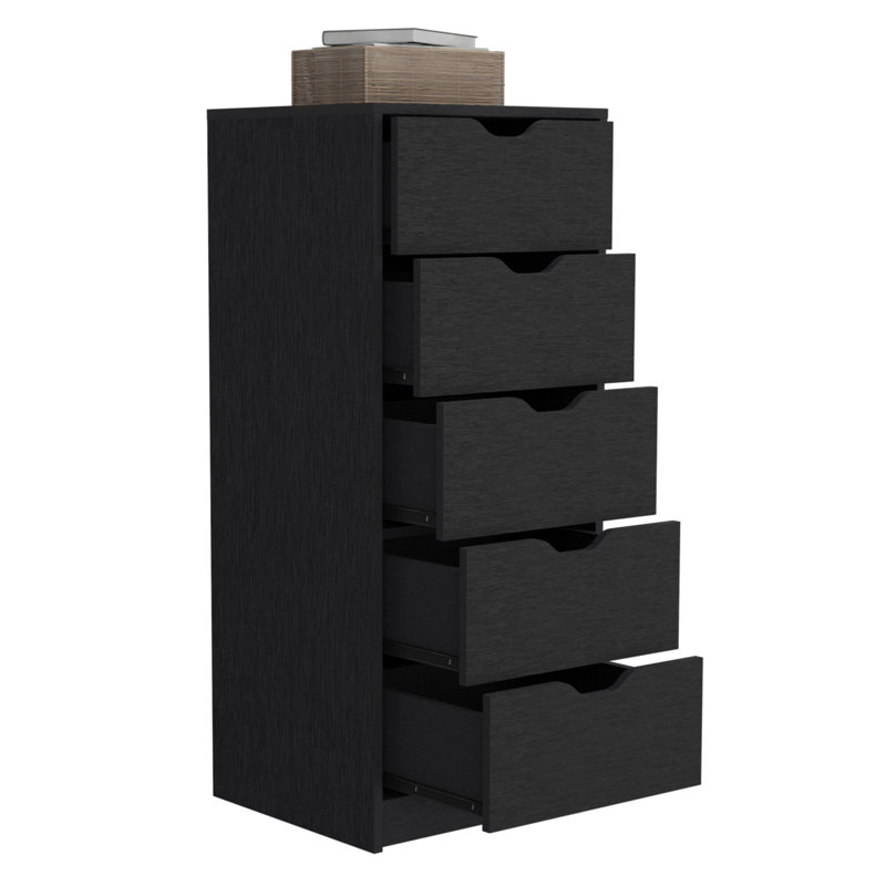 Commode haute 5 tiroirs Basilea, système coulissant, Noir