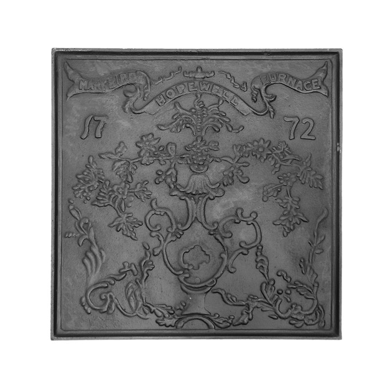Hopewell Black Cast Iron Fireplace Fireback with Intricate Design