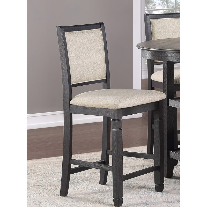 2 chaises à hauteur de comptoir à finition noire, 2 chaises en bois texturé avec revêtement en tissu beige