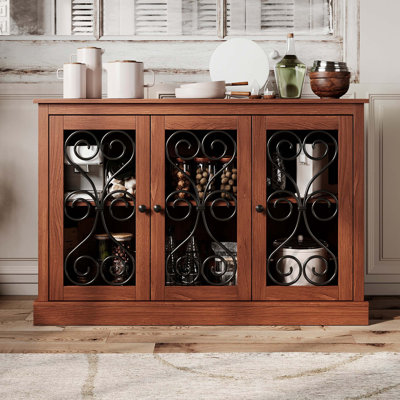 Farmhouse Sideboard Cabinet with Metal-Decor Doors and Versatile Storage