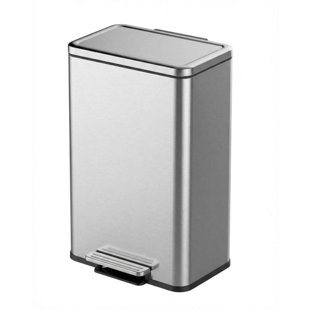 13 Gallon Stainless Steel Trash Can, Rectangular Kitchen Garbage Can with Quiet Soft-Close Lid & Removable Inner Bucket, Commercial Step Trash Bin for Office Home Living Room, Silver