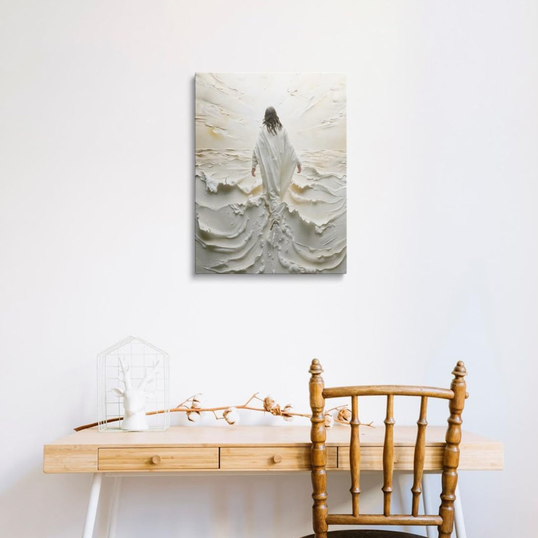 Christian Wall Art 12X16 Framed Canvas Jesus Prints Walking On Water Artwork Religious Painting Serenity Prayer Room Decor Catholic Biblical Posters B