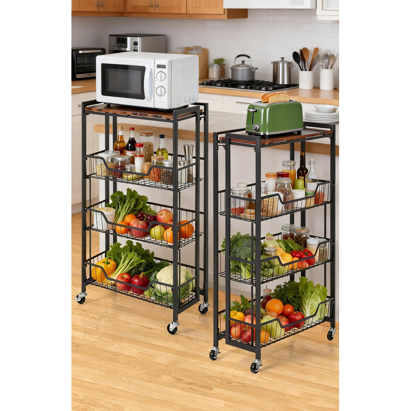 Chariot utilitaire, chariot de rangement pliable, facile à installer, grand espace de rangement pour le bureau, la cuisine, la maison, brun et noir