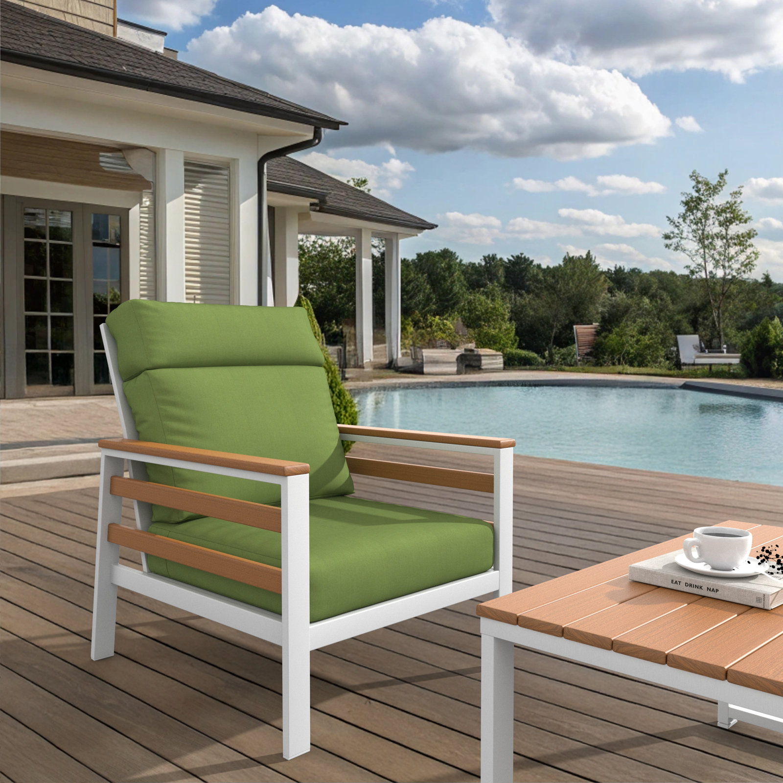 Townsend Metal Outdoor Lounge Club Chair With Sunbrella Cushion, Spectrum Cilantro