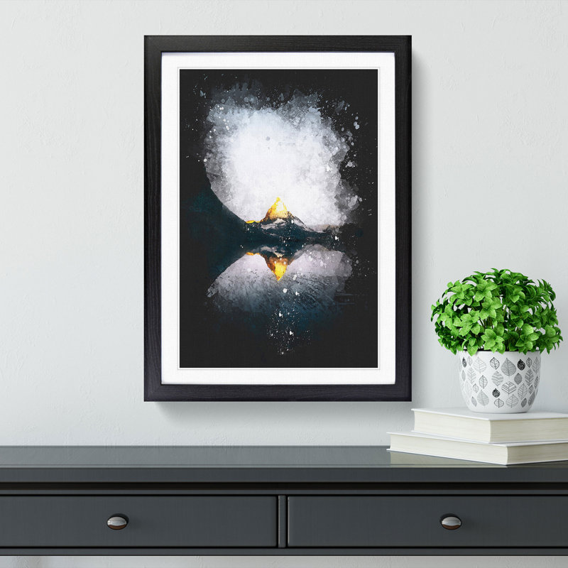 Matterhorn Mountain In Zermatt Paint Splash - Picture Frame Graphic Art, 33cm H x 24cm W x 2cm D, Black Framed
