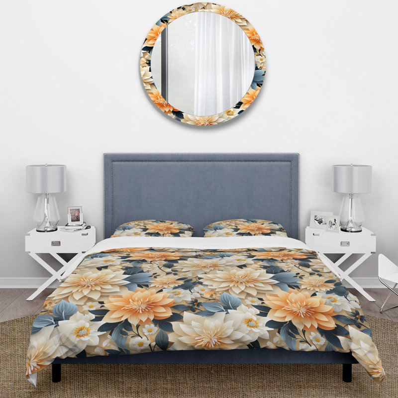 Ensemble de housse de couette à motif floral orange et beige à motif floral Fusion III