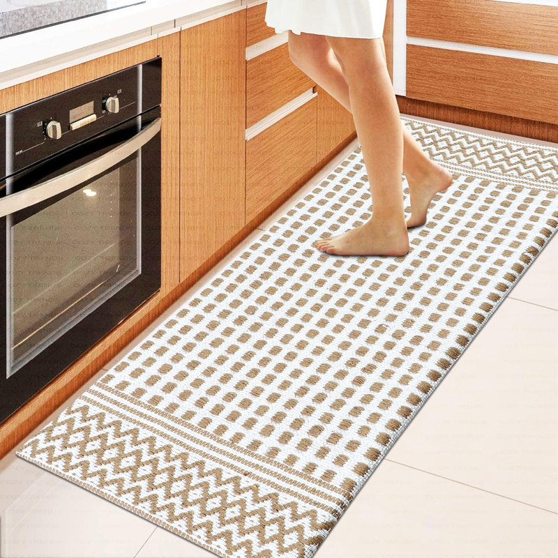Tapis de couloir luxueux en coton tissé Thiclk - antifatigue, antidérapant, 18 po x 48 po, Beige