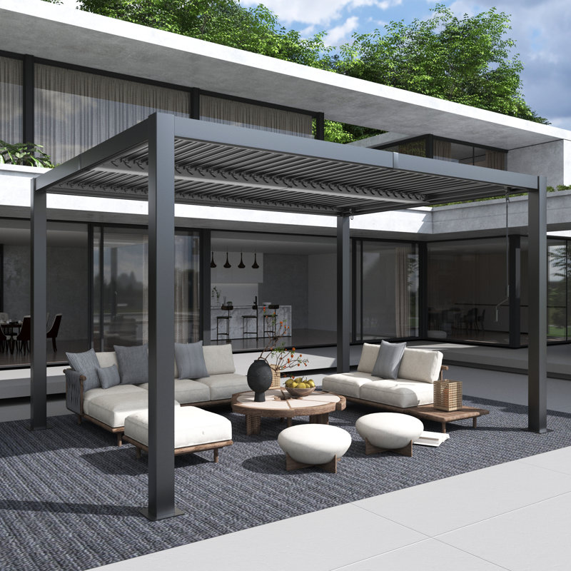 10x13 FT Outdoor Pergola, Louvered Pergola, Aluminum Pergola for Patio, Backyard, Pool party, 95"H x 157.5"W x 118.2"D, Black