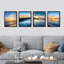 «White Vibrant Blue and Orange Sunset Ocean Sea», impression sur papier 4 pièces-97782334-97782331