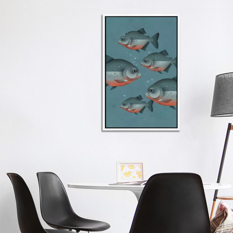 Piranhas by Dieter Braun - Print on Canvas, 101.6 cm H x 66.04 cm W, White Framed