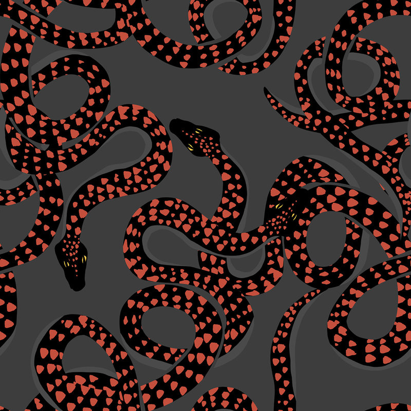 Snakes 33' L x 20.5" W  Wallpaper Roll, Red