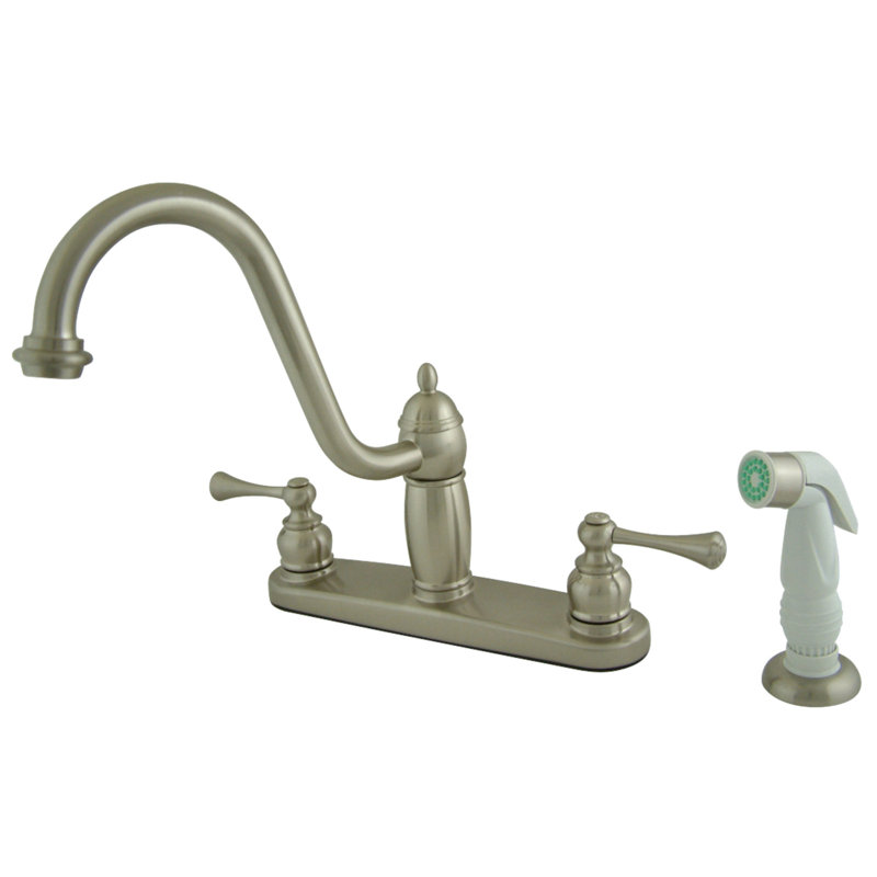 Kingston Brass Heritage Two-Handle 8" Centerset Kitchen Faucet, Brushed Nickel, Brass