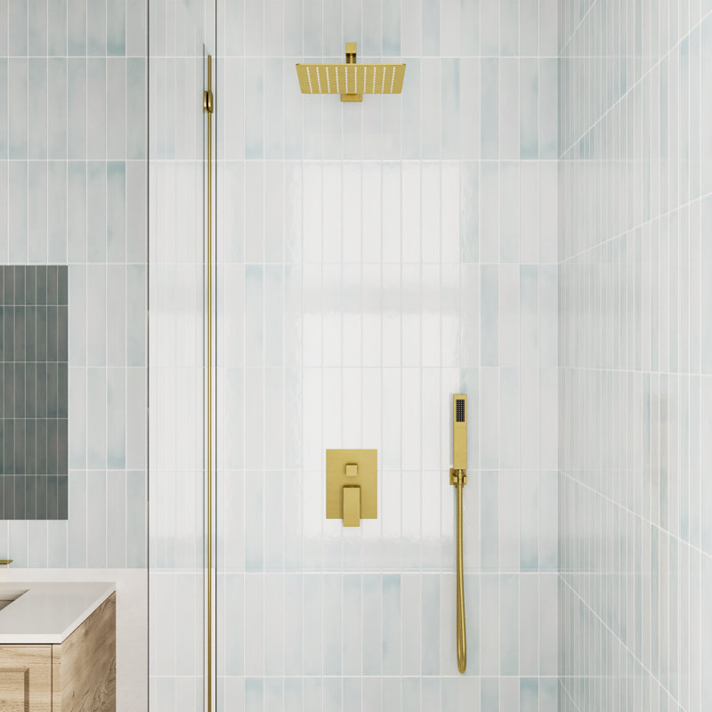 Ensemble de robinet de douche pour salle de bain à 2 fonctions avec douchette à main et valve brute, Or brossé
