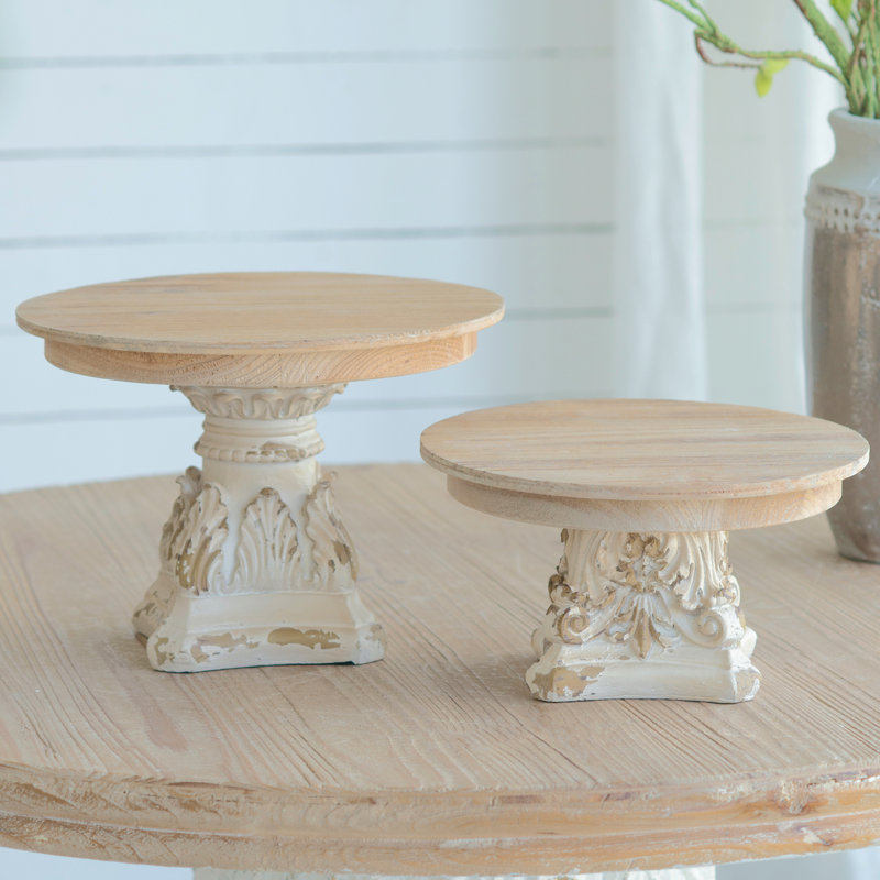 Présentoir à gâteaux de 7,5 po de hauteur avec base en magnésium, plateau de porte-gâteaux rond avec motif de sculpture sur bois, assiette à gâteaux décorative pour décoration d'anniversaire de mariage